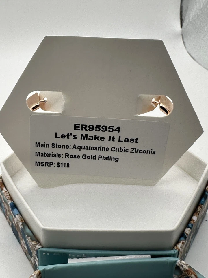 Bomb Party Let’s Make It Last 海蓝宝石立方氧化锆玫瑰 Gol 环状耳环 — 第 3/4 张图片