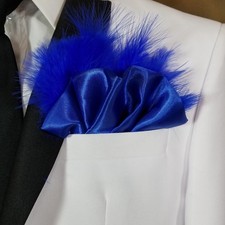 NEW - Men's Royal Blue Satin  Feather Formal Pocket Square Insert