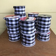 Lot of 15 Black White Buffalo Plaid Gingham Wired Ribbon 2.5" 3.75" Wide