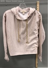Michael Kors Women's Pink Monogram Logo Hoodie Chain Drawstring Sweater Sz S