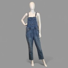 Universal Thread Denim Overalls Womens 14 Light Wash Crop Raw Hem Stretch
