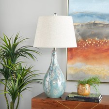 Ceramic Table Lamp with Drum Shade Set of 2 Turquoise - Olivia