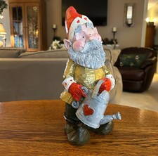 VTG Garden Gnome Valentine LOVE Figurine 11  Statue Hand Painted Red Hearts OAK