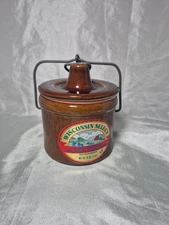 Vintage Brown Glazed Pottery Stoneware Cheese Crock with Bail Lid WI Select