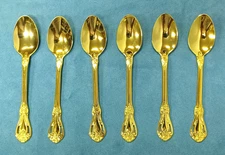 6 JC Penny JCP Tea Spoons  6” Gold Electroplated Floral Stainless Flatware