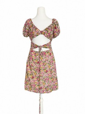 NWT Princess Polly Nakita Mini Dress Pink Floral Smocked Cutout US 12 / AU 16