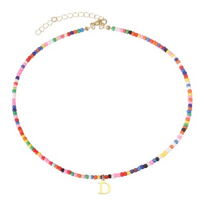 Colorful Initial Necklaces for Women,Cute Trendy Bead Chokers Necklace(Letter D)