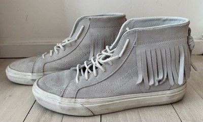 Vans Sk8 Moccasin White Suede Fringe High top Sneaker W sz 8, Men sz 6.5