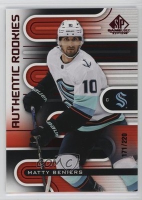 2022 Upper Deck SP Game Used Authentic Rookies Red /220 Matty Beniers #172 vs3