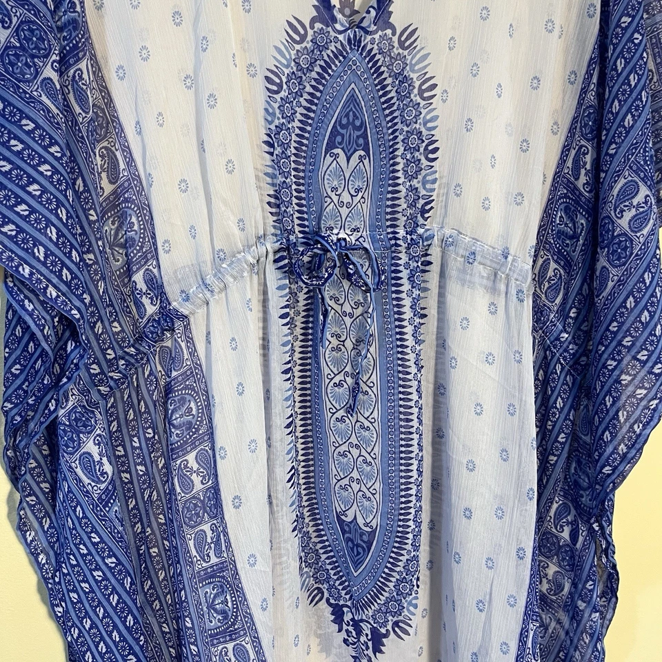 Rima Beachworld 短雪纺长衫海滩覆盖海滩连衣裙均码蓝色 Wh — 第 3/4 张图片