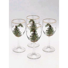 Spode Christmas Tree Wine Glasses Set Of 4 All Purpose Stemware In Original Box