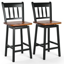 GYMAX 24in Adjustable Swivel Bar Chairs Set of 2 Black Rubber Wood with Metal
