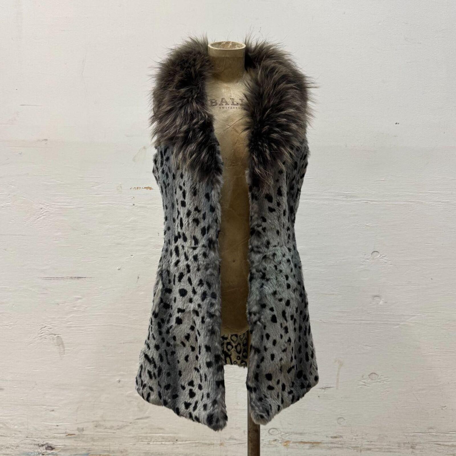 Vintage Y2K Stenciled Rabbit & Raccoon Fur Vest - Gem