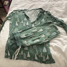 Little sleepies Women's XS Green Christmas Tree Pajama Set Long Sleeve Bamboo