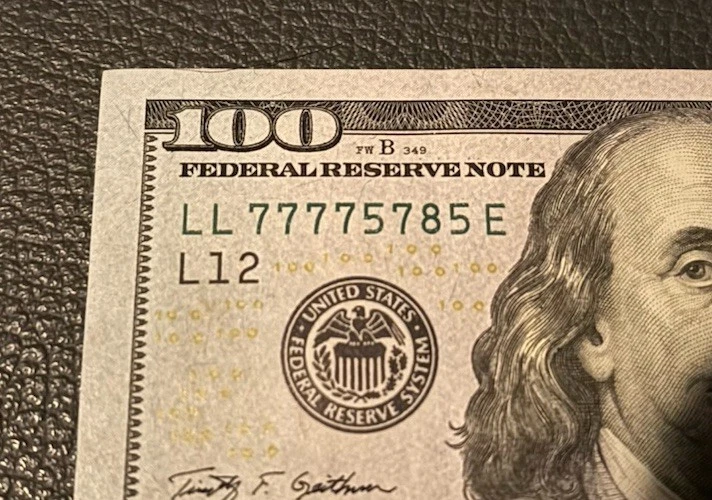 2009 $100 BILL LUCKY 7'S REPEATER FANCY SERIAL NUMBER First 4  7777 Plus Another - Image 2 of 3