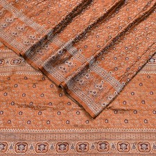 Indian Vintage Sari Rusty Heavy Pure Satin Silk Woven Banarasi Tanchoi Saree 5Yd