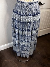 Broomstick Boho Crinkle Maxi SKIRT Hippie India Cotton Festival OS Blue White