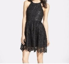 Astr Womens Lace Whimsigoth Halter Skater Dress Sz S Black Romantic Goth Party