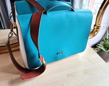 O Bag Teal Leather Messenger borsa italiana EVA laptop con inserto tracolla