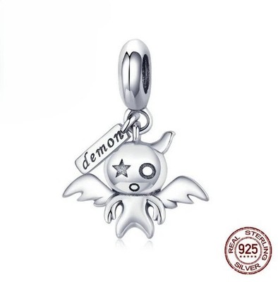 925 Sterling Silver Demon Charm Bead Gothic Spooky Skull Dangle Bracelet Pendant