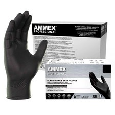 AMMEX Black Nitrile Exam Gloves, Case of 1000, 3 Mil, Size Medium, Latex Free,