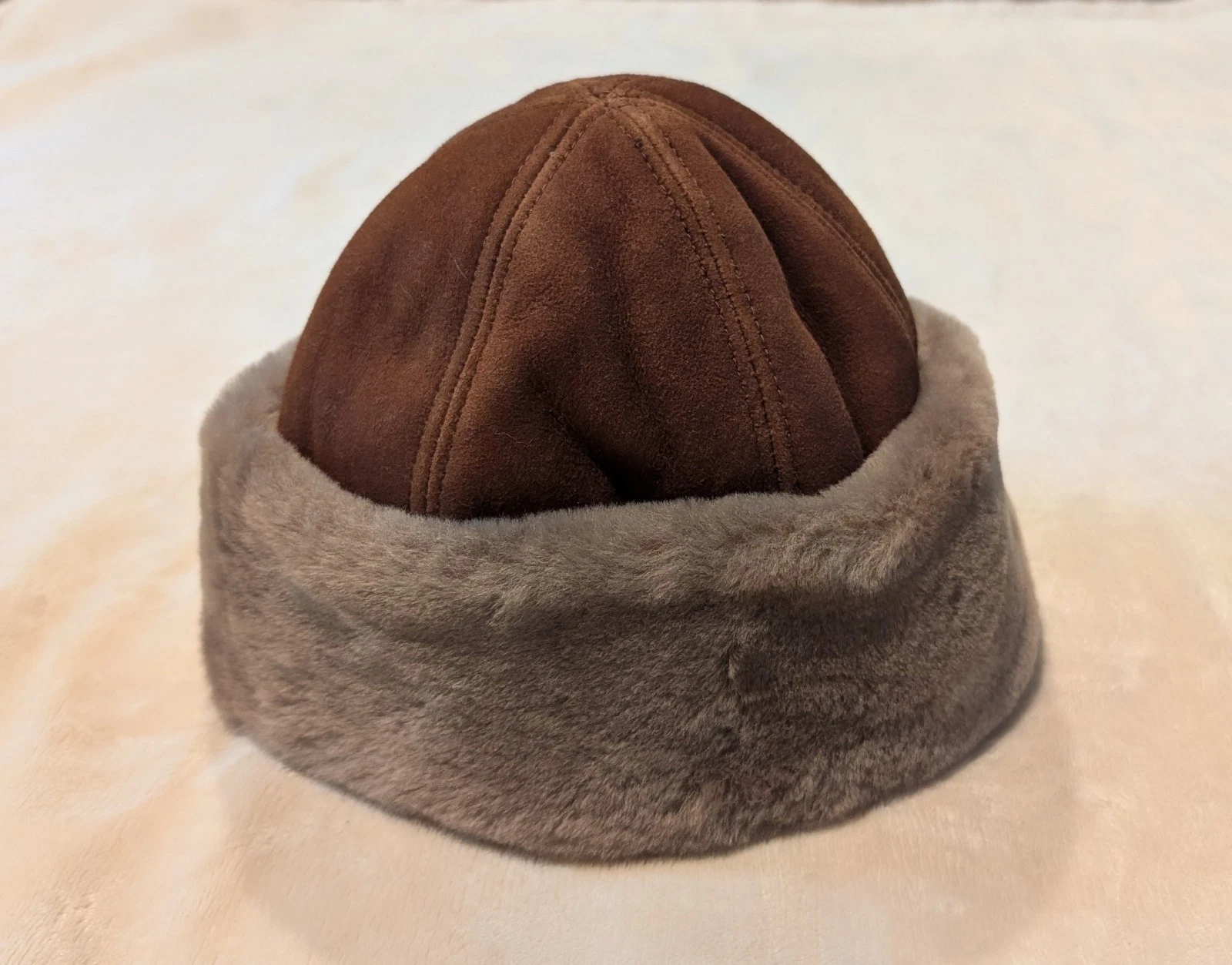 Overland 100% Lambskin Shearling Fur Leather Hat L Brown Beanie Sheepskin