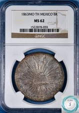 1863-Mo TH Mexico 8 Reales NGC MS 62 KM #377.10 - Eye Pleasing Lustrous Patina!!