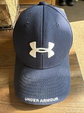 Under Armour Blue Hat Cap Fitted Size Youth White 4 Way Stretch