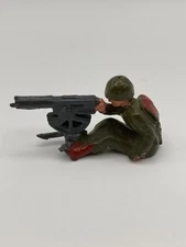 Vintage Die Cast Lead Army Solider with Machine Gun Green Red Hand Painted