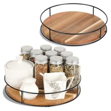  2 Pack  10"  11" Acacia Wood Lazy Susan Organizers with Steel Sides, Lazy...