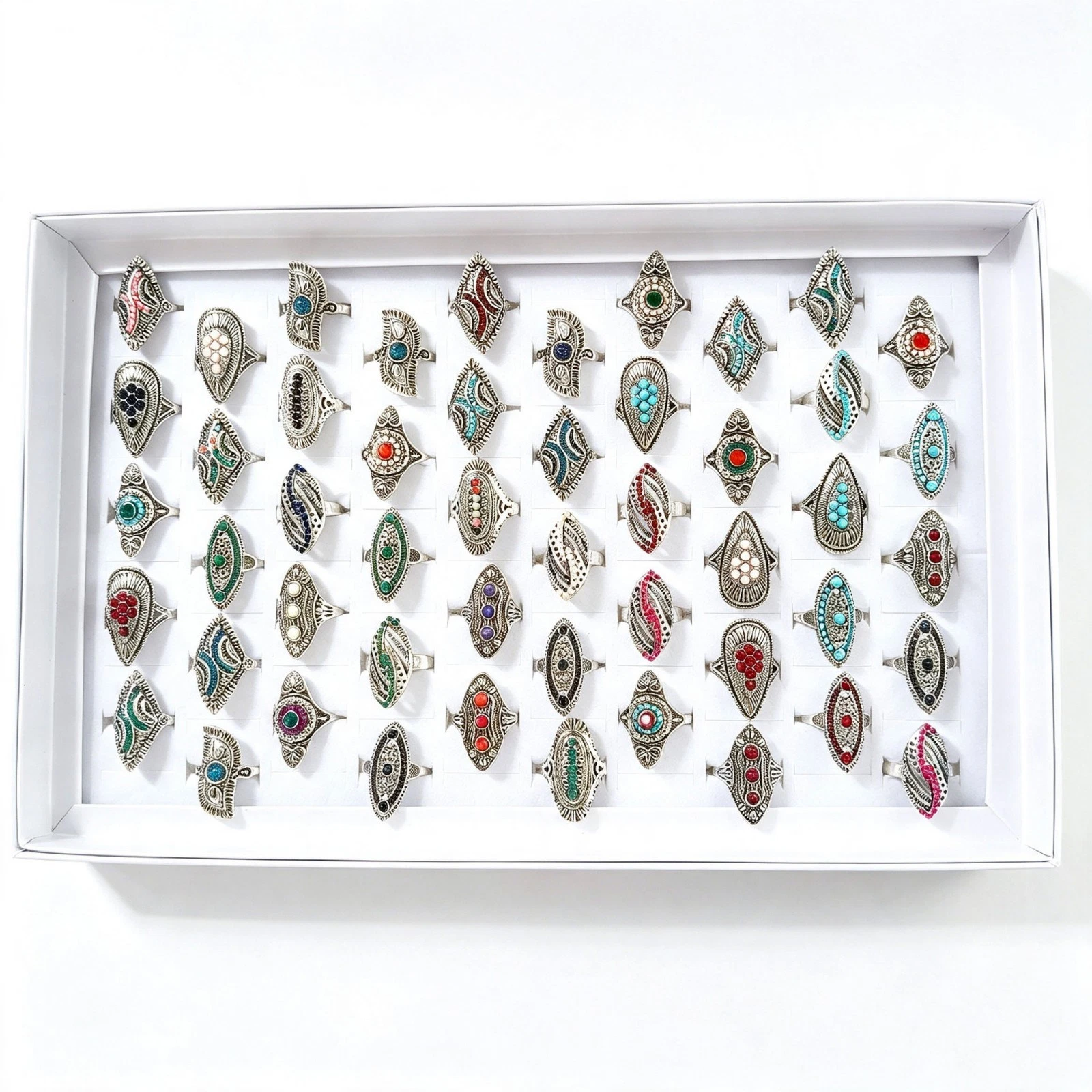 Wholesale 50pcs Lot Bohemian Ethnic Style Ring Hollow Carving Jewelry Men Women - product detail image 1