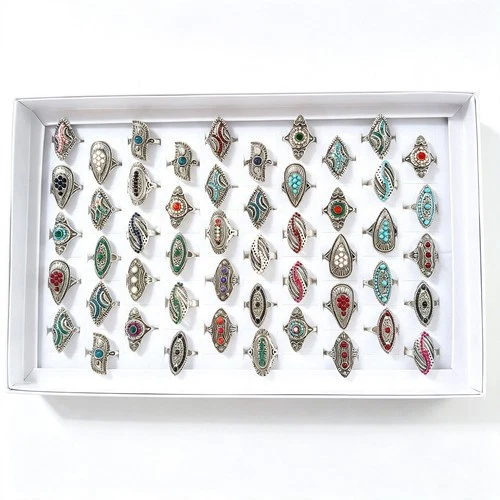 Wholesale 50pcs Lot Bohemian Ethnic Style Ring Hollow Carving Jewelry Men Women - product listing photo