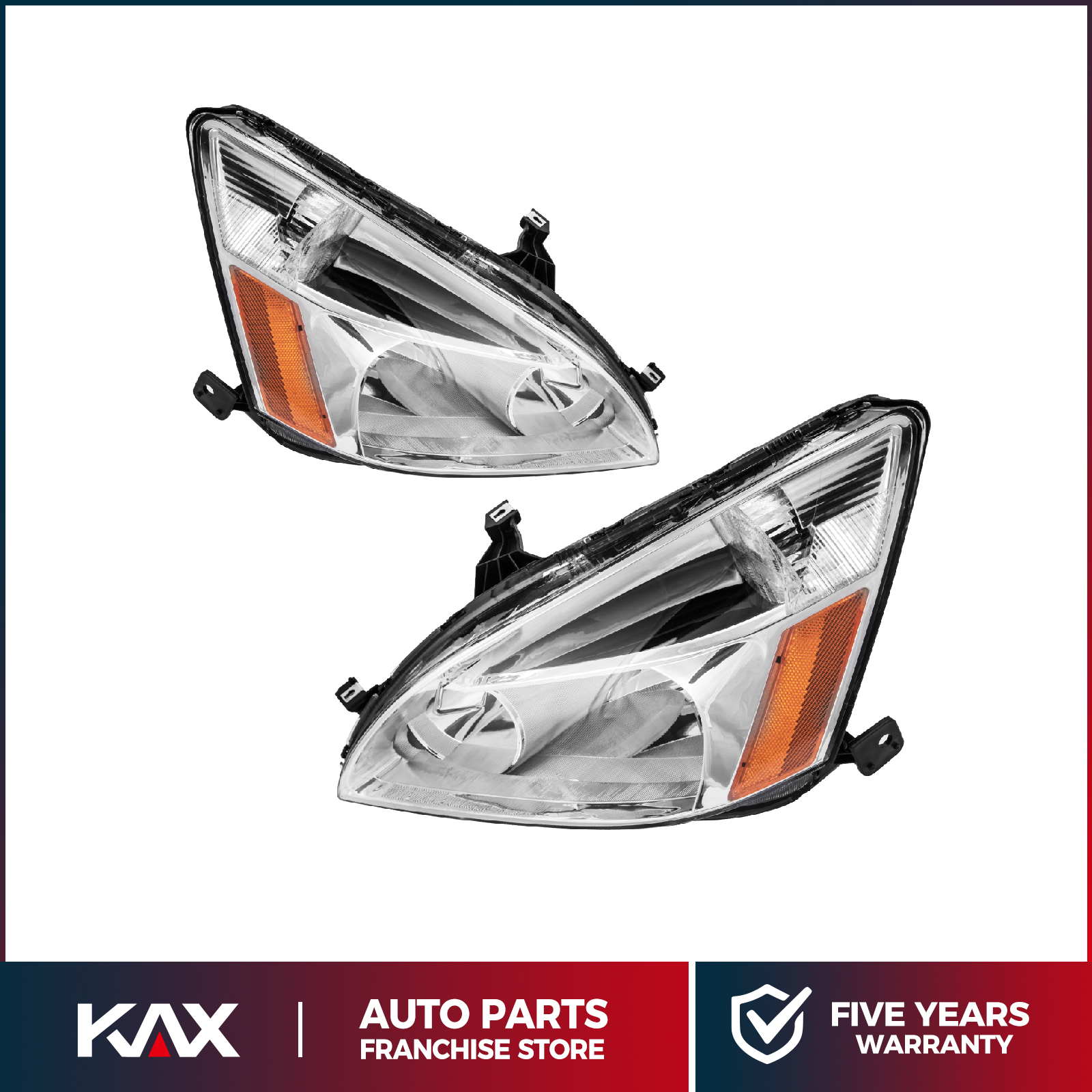 2X Headlight Assembly For 2003-2007 Honda Accord Chrome Housing Amber Corner