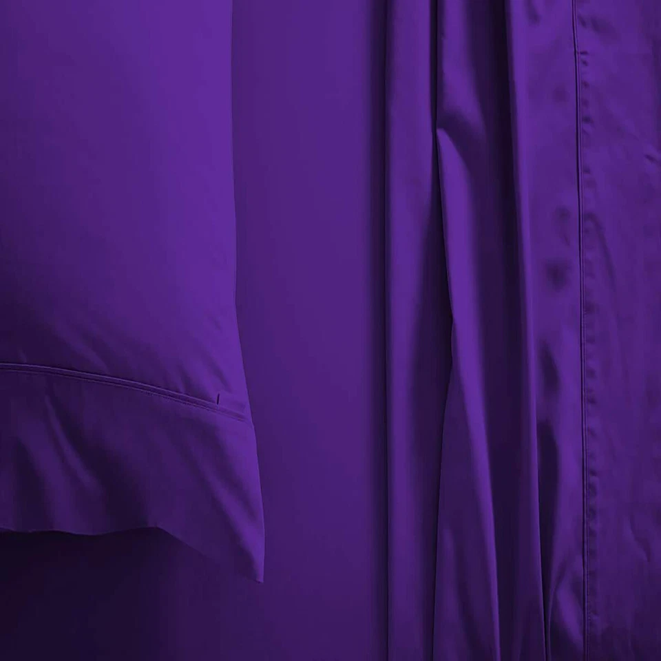 Juego de sábanas de bolsillo extra profundo 6 piezas 1000 TC algodón orgánico púrpura liso Foto 4 de 4