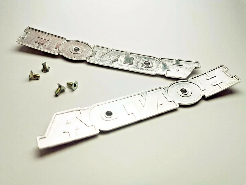 Pair Black Honda Fuel Gas Tank Emblem Badge 129X18mm Aluminum with Mount Screws - Image 4 of 4