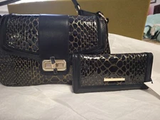 Brahmin Cavatica Collection Black Nerida Shoulder Bag with Matching Wallet