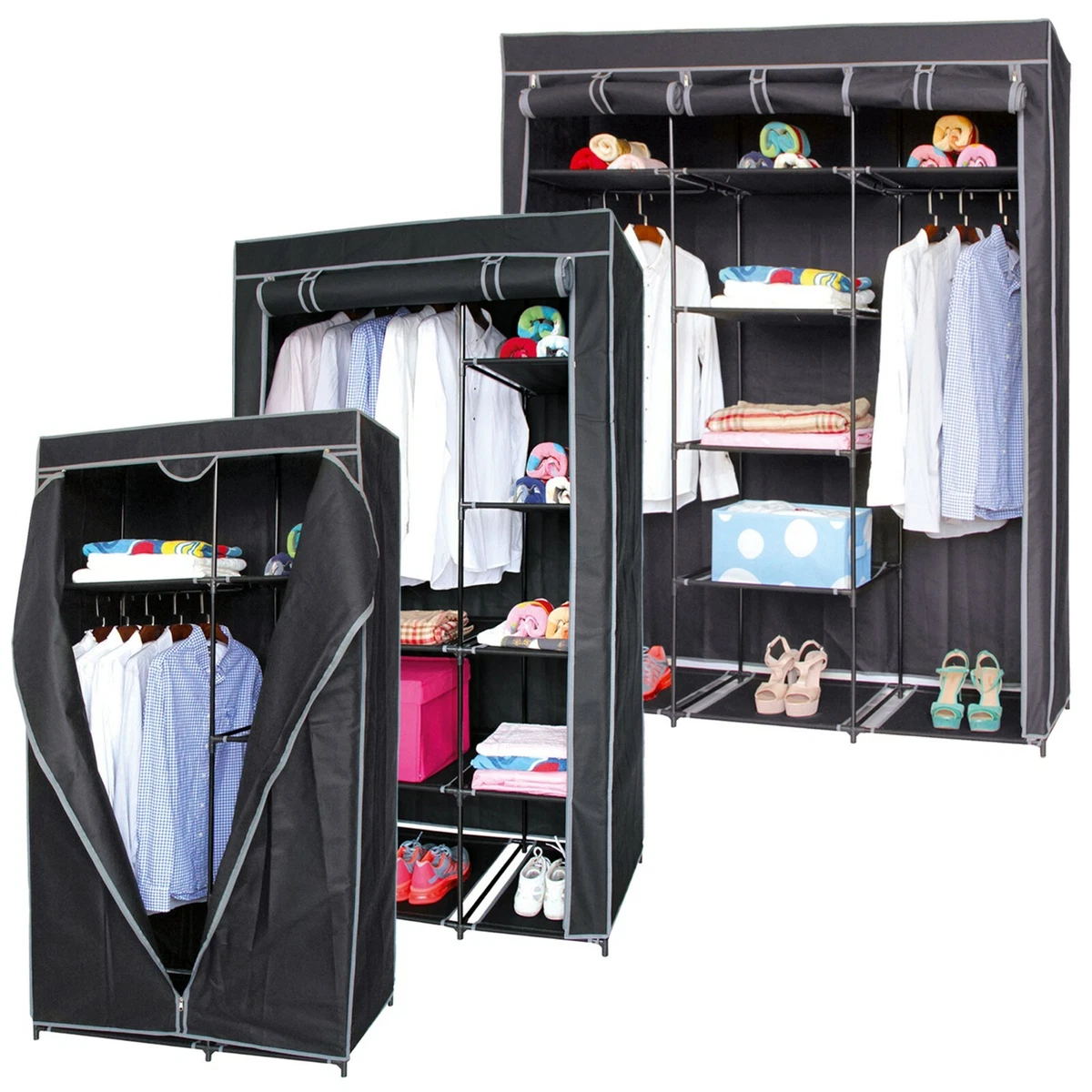 Canvas wardrobe with shelves deals