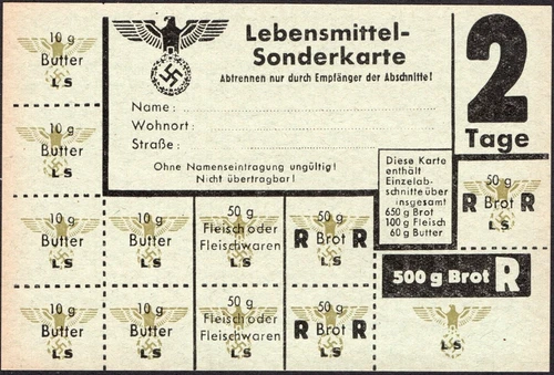 2 days - Food Rations coupon (butter, meat, bread) - WWII 1939-1945 Germany