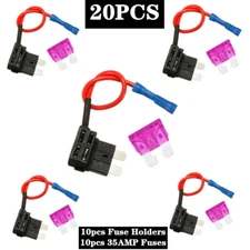 10Sets Circuit ACU Piggy Back Tap Standard Blade Fuse Holder With 35A Standard