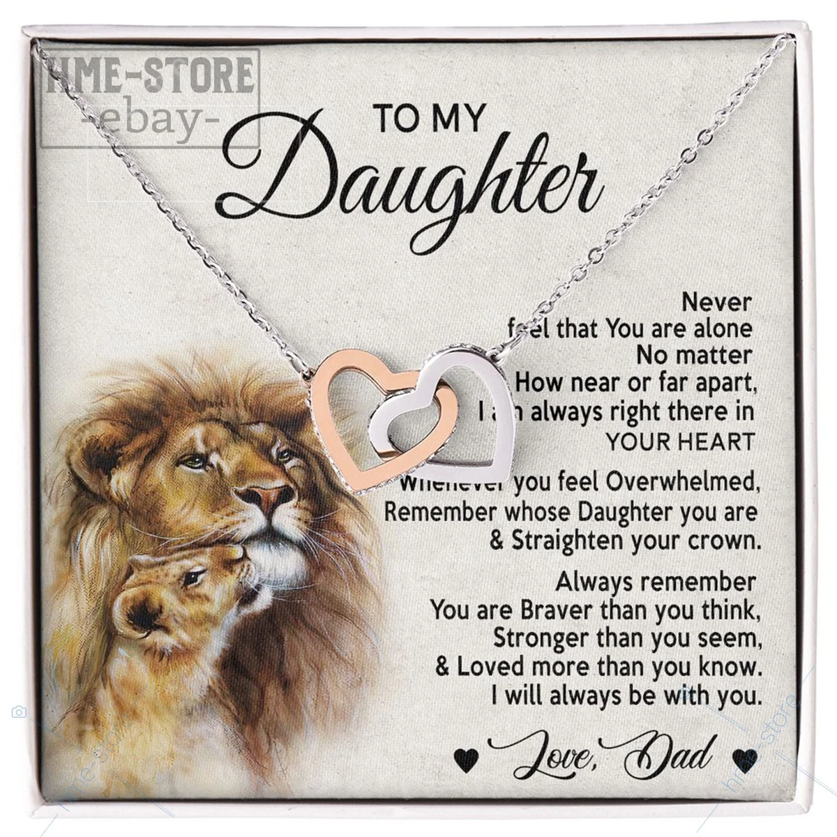 To My Daughter Interlocking Heart Necklace Lion Father