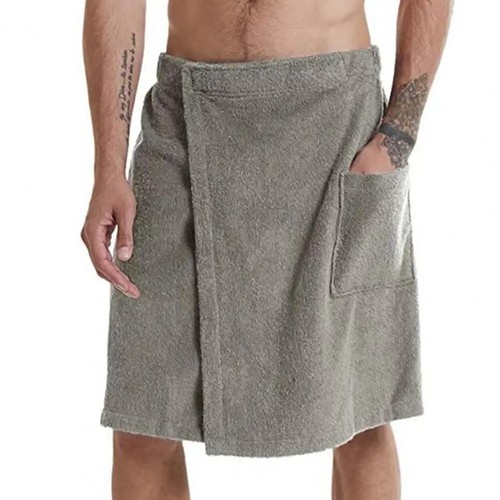 Accappatoio uomo asciugamano bagno vita elastica regolabile homewear camicia da notte tasca nuovo - Foto 14 di 17