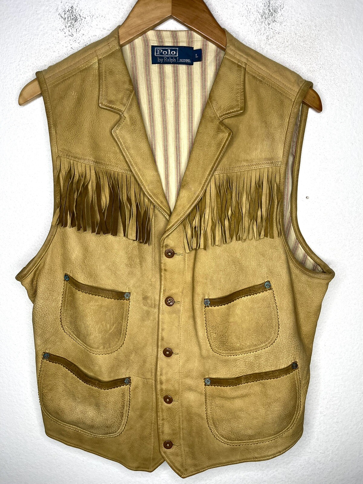 Polo Ralph Lauren Large Leather Fringe Vest Jacket We… Gem