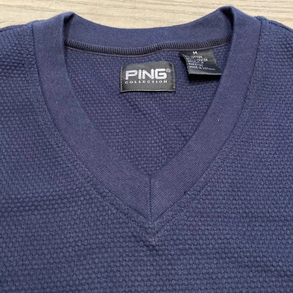 Ping Collection V-Neck Sweater Vest Navy Blue Mens M Lightweight Waffle Knit - Image 2 of 4