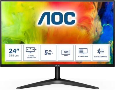 AOC 24B1H 24'' FHD 1920x1080 Monitor 3-Sided Frameless VA Panel, HDMI/VGA