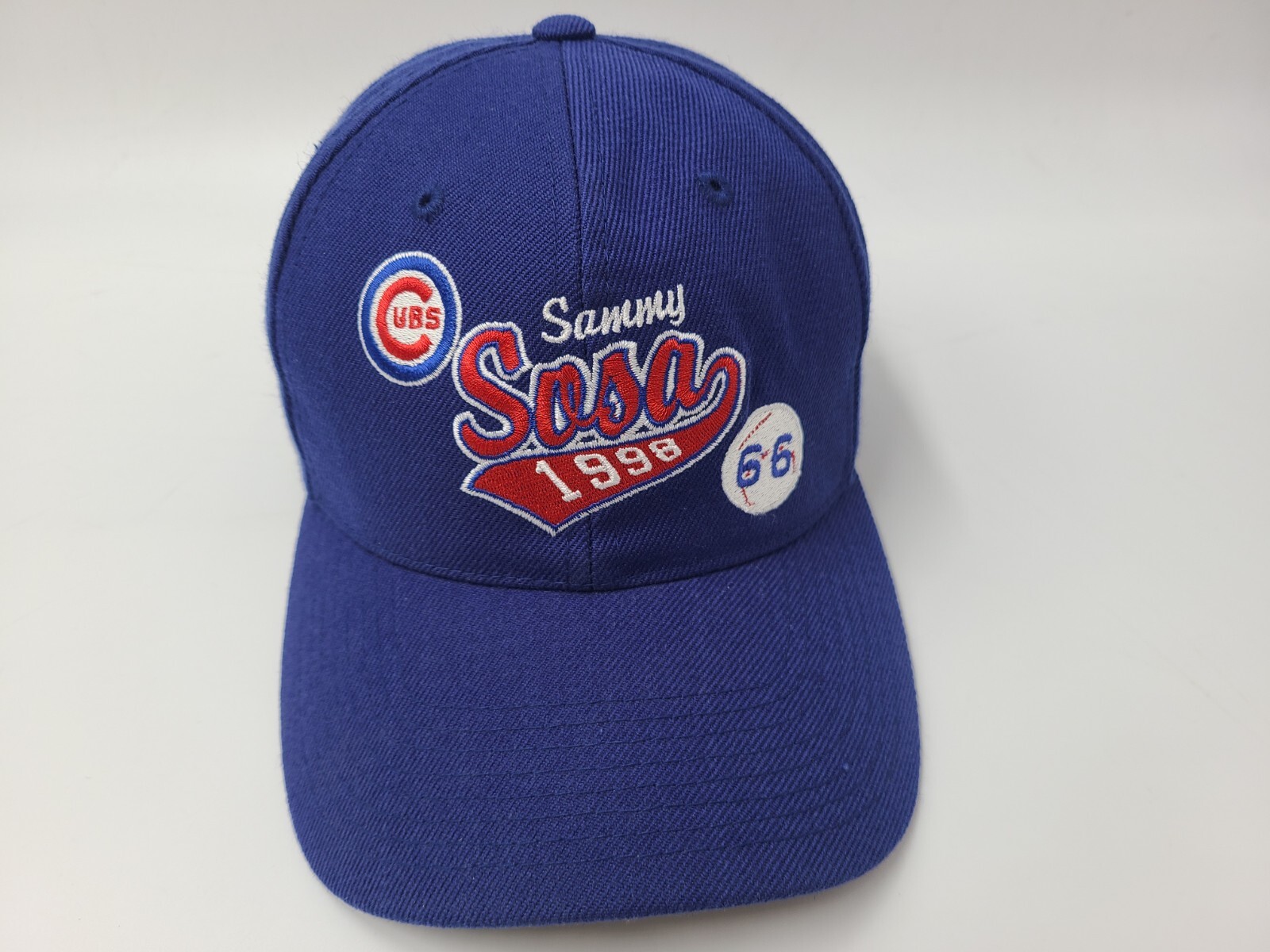 Vintage 1998 Chicago Cubs Sammy Sosa 66 Home Runs Snapback Hat Cap Men MLB Blue