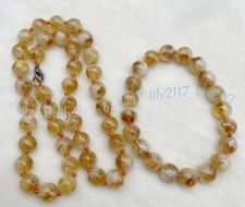 8/10MM NATURAL UNTREATED YELLOW CITRINE ROUND SHAPE BEADS NECKLACE BRACELET SET
