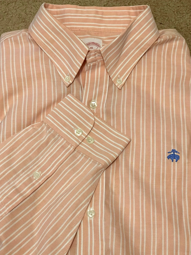 Brooks Brothers Mens Oxford Supima Cotton Button Down XL Long Sleeve Pink Stripe