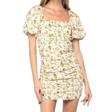 Skylar + Madison Floral Puff Sleeve Strappy Back Mini Dress Ivory Size Large NWT