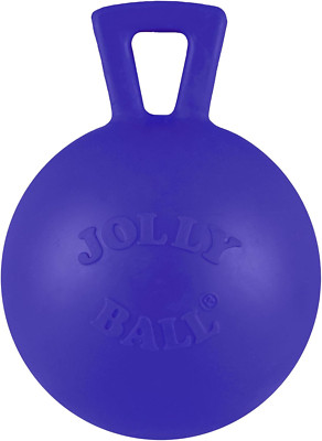 Jolly Pets Tug-N-Toss Heavy Duty Dog Toy Ball with Handle, 4 Inches/Petite, Blue