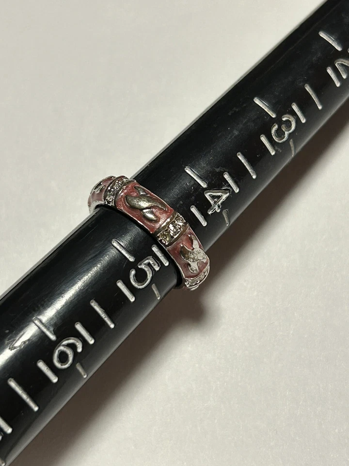 Lauren G Adams LGA Enamel Crystal Stacking Ring Pink & Silver Tone Size 4.5!!! - Image 2 of 4